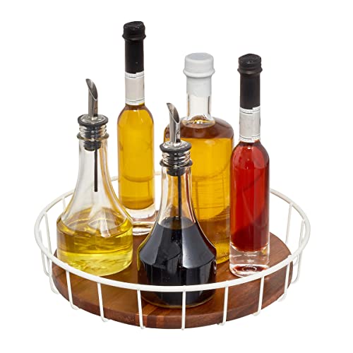 Idesign 95415Eu Lazy Susan, Organizer Girevole Con Bordo Alto In Metallo E Legno D'Acacia, Portaspezie Salvaspazio Cucina, Porta Olio Aceto Sale Pepe,