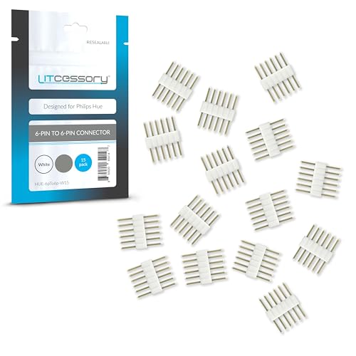 Litcessory Connettore Da 6-Pin A 6-Pin Per Philips Hue Lightstrip Plus (15 Pezzi, Bianco - Micro 6-Pin V4)