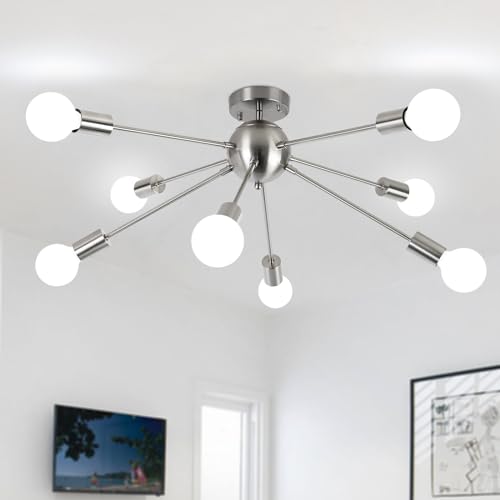 Ashuaqi Lampadario Soggiorno Nichel, 8 Luci Lampadario Cucina Moderna, Base Della E27 Lampadario Industrial Plafoniera Lampadari Sputnik Lampadario Pe
