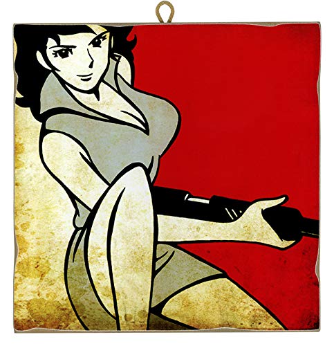 Kustom Art Quadro Quadretto Stile Vintage Serie Fumetti Lupin Iii: Fujiko Con Mitra Da Collezione Stampa Laser Su Legno Alta Qualità Made In Italy - 3