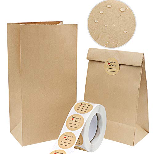 Vandicka 100 Sacchetti Di Carta Kraft Marrone Ed Etichette, Sacchetti Per Alimenti, Sacchetti Regalo Per Feste, Sacchetti Da Asporto, Sacchetti Di Car