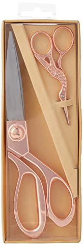 Milwards 2189014 - Set Regalo Di Forbici Da Sartoria E Forbici Da Ricamo A Forma Di Cicogna, Di Prima Qualità, In Metallo, Colore Oro Rosa, 20 Cm E 9,