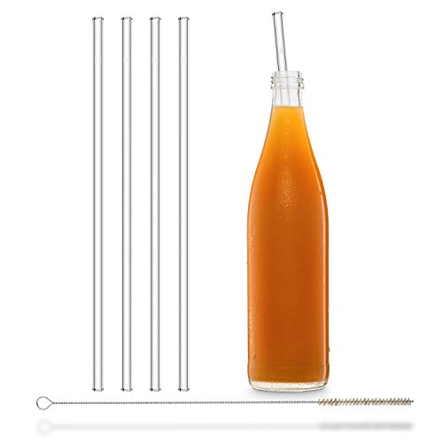 Cannucce In Vetro Riutilizzabili – 4 Pezzi Dritti 30 Cm + Spazzola Di Pulizia Senza Plastica Lavabile In Lavastoviglie – Cannucce In Vetro – Cannucce 