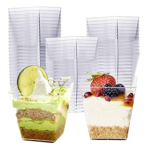 Matana - 48 Bicchieri Monoporzione Per Dolci (Quadrati, 225Ml) - Coppette Per Dessert, Finger Food, Mousse, Budini, Tiramisù - Resistenti E Riutilizza