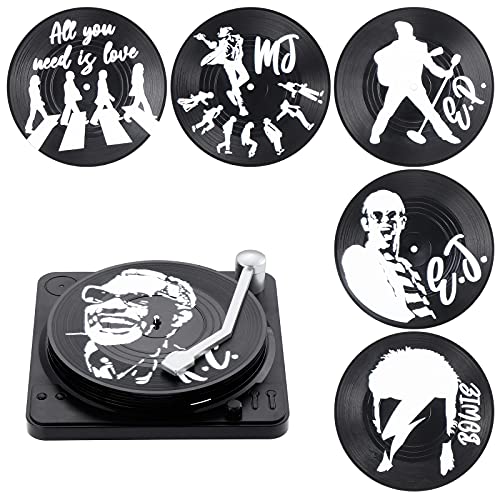 Kinsinder 6Pcs Sottobicchieri Retrò In Vinile Con Supporto, Sottobicchieri In Vinile Antiscivolo Per Caffè E Bevande