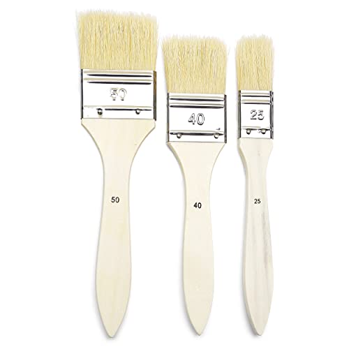 Pébéo 950450 - Pennello Con Setole Di Cinghiale, Impugnatura Lunga, Confezione Da 3 Pezzi, Bianco