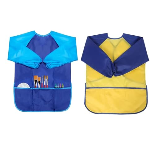 Grembiule Da Pittura Bambini,2 Pezzi Grembiulino Impermeabile Scuola Maniche Lunghe Con 3 Tasche Grembiule Asilo Per Pittura Scuola D'Arte,Cucina,Lavo