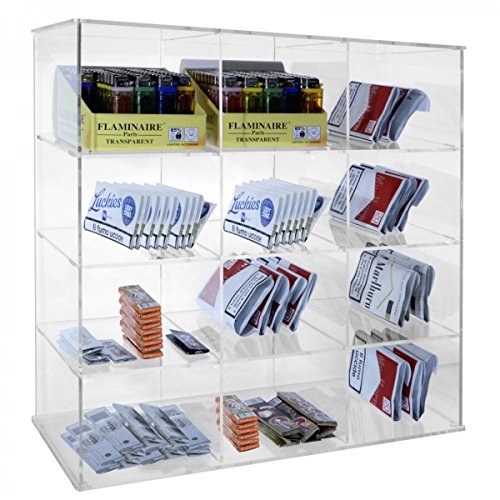 Designplex Espositore Universale In Plexiglass Trasparente Porta Cartine, Sigarette, Buste Di Trinciato E Accendini A 12 Scomparti - Misure: 45X20X H4