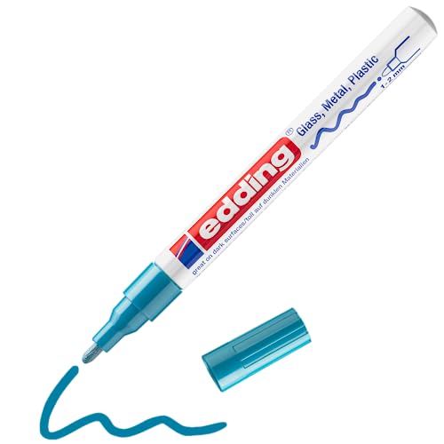 Edding 751 Marcatore A Vernice Lucida, Azzurro, 1 Pennarello, Punta Rotonda 1-2 Mm, Pennarello Indelebile Per Vetro, Pietra, Legno, Plastica, Carta, I