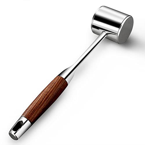 Batticarne Acciaio Inox Professionale, Batticarne Martello Doppia Faccia Inteneritore Carne Meat Tenderizer Mallet Hammer Con Maniglia In Legno Antisc