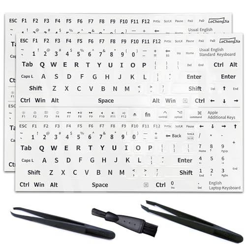 2 Kit Adesivi Tastiera,English Keyboard Stickers, Adatto A Tutte Le Tastiere Per Computer,Tastiere Per Computer Portatili,Tasti Apple, Con Pinzette E