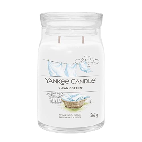 Yankee Candle Signature Candela Profumata, Cotone Pulito In Giara Grande, Candele Di Miscela Di Cera Di Soia Lunga Durata