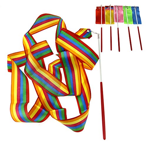 6 X Mix Colori 4M Palestra Danza Nastro Ritmica Arte Gymnastic Streamer Twirling Rod