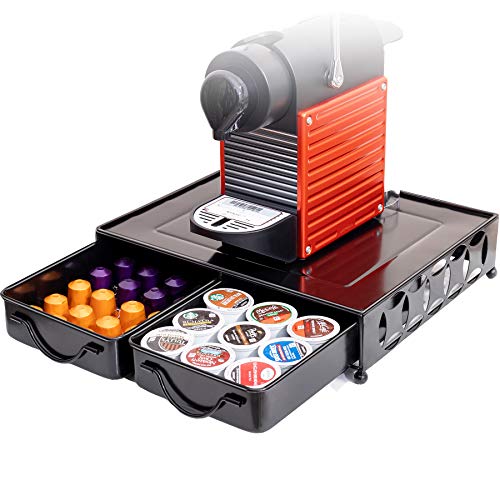 Porta Capsule Caffè, Porta Cialde In Metallo, Cassetto Del Caffè Con 2 Cassetti E Porta Macchinetta Compatibile Con Capsule E Cialde Caffè Nescpresso,