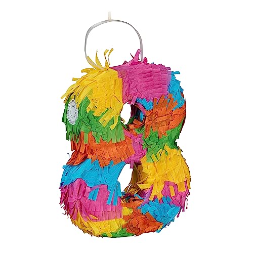 Relaxdays Pinata Pignatta Numero 8, Mini Piñata Da Appendere, Gioco Bambini, Compleanni, Da Riempire 20,5X15,5X4,5 Cm, Colorata, Cartone
