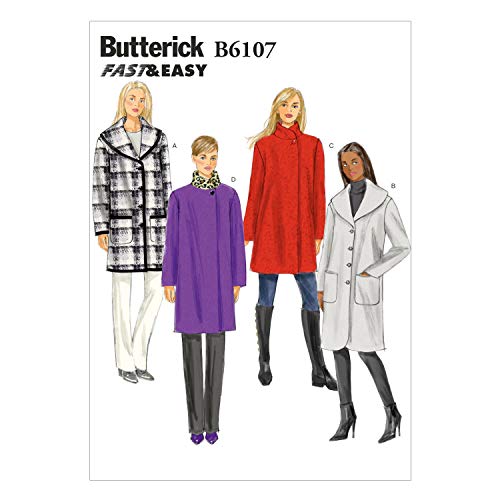 Butterick Patterns 6107 Zz - Cartamodello Per Cappotto Da Donna, Taglie L (48-50), Xl (52-54), Xxl (56-58)