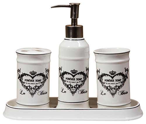Biscottini Set Bagno Per Lavabo 4 Pezzi | Accessori Bagno, Porta Sapone Liquido E Porta Spazzolino, Porta Saponetta E Bicchiere Bagno | Set Bagno Acce