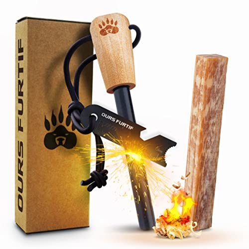 Pietra Focaia Sopravvivenza - Acciarino Per Fuoco Xl 10Mm - Accendere Oltre 15.000 Fuochi - Accendifuoco Ecologico Incluso - Accessori Campeggio, Bush