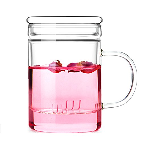 Tamume 380Ml Vetro Tazza Vetro Con Filtro Vetro Del Tè E Coperchio Piatto (Dritto 380Ml)