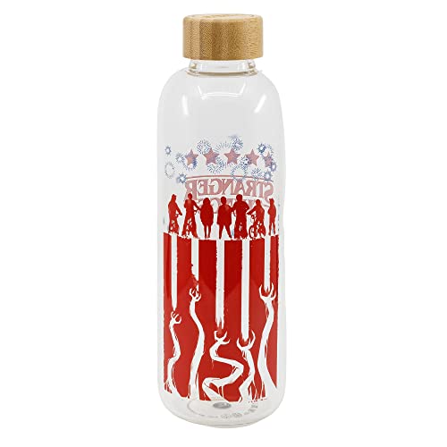Stor Stranger Things | Bottiglia D'Acqua In Vetro Borosilicato Riutilizzabile - 1030 Ml - Bottiglia D'Acqua In Vetro Con Tappo Ermetico