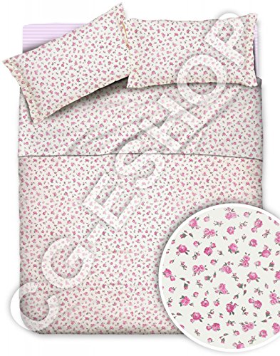 Completo Lenzuola 2 Piazze Matrimoniale Rosy Roselline Rosa Con Sotto Piano