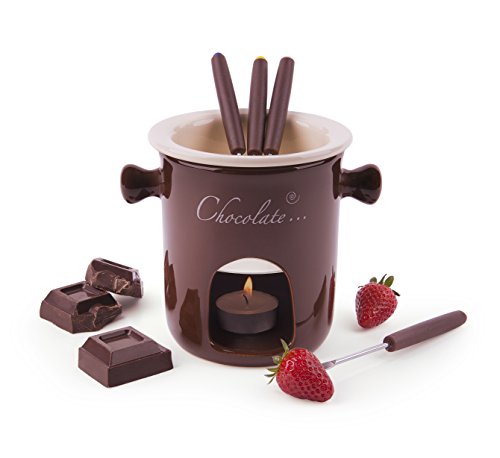 Excelsa Chocolate Servizio Fonduta Cioccolato 7 Pezzi, Acciaio Inossidabile, Marrone, 12X12X13.5 Cm, 7 Unità