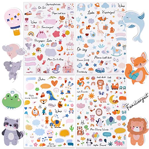 4 Pagine Adesivi Nascita Adesivi Scrapbooking Baby Shower Scritte Tedesche Gender Reveal Comunione Battesimo Decorazione Scrapbooking Diario Biglietto