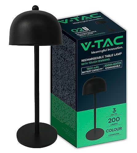V-Tac Lampada Da Tavolo Senza Fili Led Dimmerabile In Metallo – Lampada Nera Wireless Per Uso Interno Da Casa O Ristorante – Design Elegante – Luce Ca