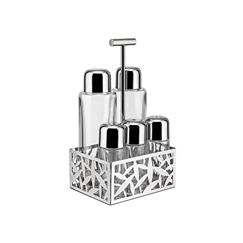 Alessi - Msa16 - Cactus! Servizio Per Olio, Aceto, Sale, Pepe E Spezie In Acciaio Inossidabile 18/10 Lucido E Vetro.