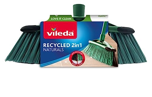 Vileda Scopa Recycled 2In1, Scopa Per Interni, 85% Di Materiale Riciclato, Fibre 100% Pet Riciclato, Fibre Nere Per Le Polveri Fini, Fibre Verdi Per P