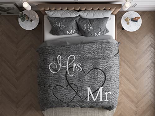 Sleeptime Sleep Time Copripiumino 100% Cotone, Il Signore E La Signora, Matrimoniali, 240 Cm X 220 Cm, Con 2 Federe 60Cm X 70Cm, Grigio