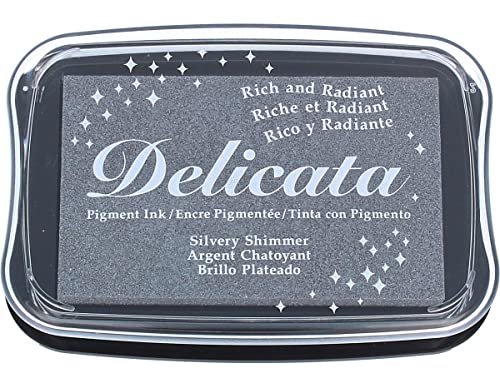 Tsukineko Delicata Non Offuscare Argento Full Size Ink Pad-Argenteo Shimmer