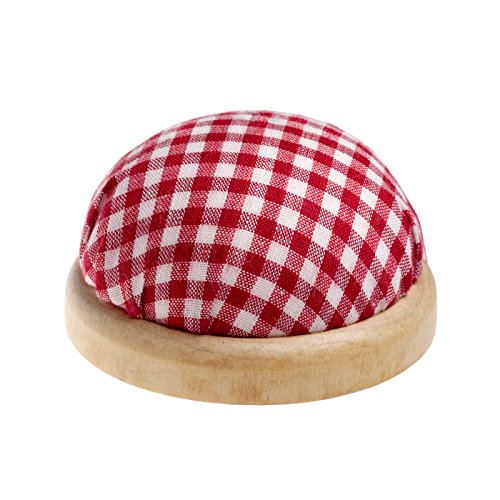 Tavolo Rotondo – Puntaspilli Con Bordo In Legno Chiaro, Colore: Rosso E Bianco (Motivo A Quadretti)
