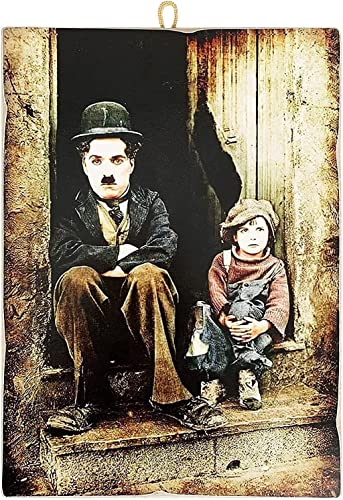 Kustom Art Quadro Stile Vintage Serie Celebri Attori Charlie Chaplin Stampa Su Legno 10X15 Cm