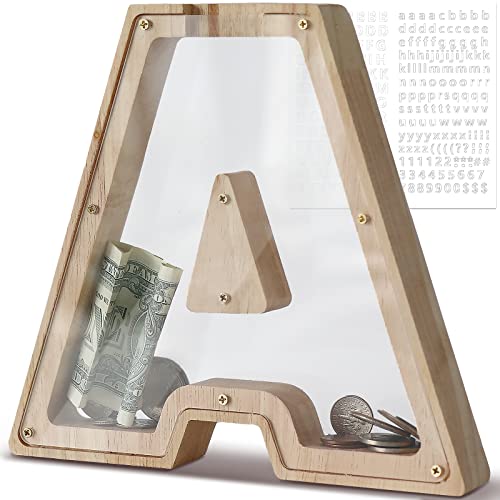 Dbpbtou Salvadanaio Personalizzato, Lettre Salvadanaio In Legno Trasparente, Salvadanaio Apribile Per Bambini, Salvadanaio Grande Creativo Per Regalo
