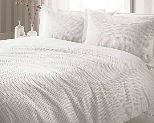 Riva Paoletti Waffle Sks Duvet Set White, Cotone, Super King