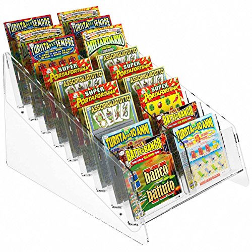Designplex Espositore Gratta E Vinci Da Banco In Plexiglass Trasparente A 18 Tasche Misure: 24.5 X 36 X H22 Cm
