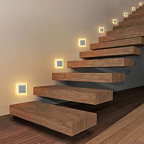 Erwey 4Pcs Applique Led Da Incasso Per Scale, 3W 3000K Bianco Caldo Lampada Incasso Interno Applique Da Parete Luci Da Incasso Luce Scale Interno
