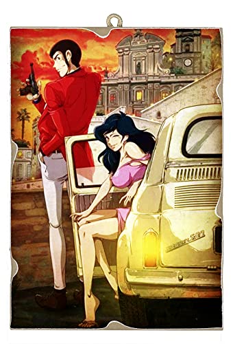 Kustom Art Quadro Quadretto Stile Vintage Serie Fumetti Lupin Iii Stampa Su Legno 25X18 Cm.