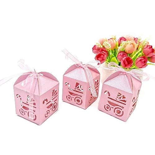 Jzk 48 X Rosa Carrozzina Scatola Portaconfetti Scatolina Bomboniara Segnaposto Per Festa Battesimo Nascita Comunione Compleanno Bimba Bambina Femminil