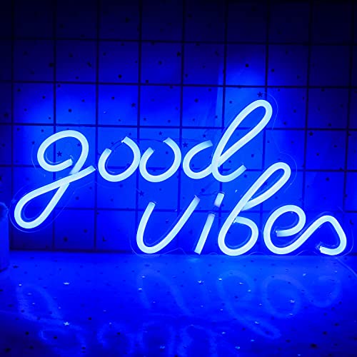 Blue Good Vibes Neon Light, Good Vibes Parole Insegna Al Neon, Led Neon Signs For Wall Decor, 7.9"*15.9" Insegne Luminose Per Soggiorno Sala Giochi Of