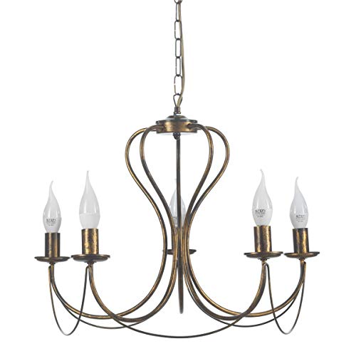Onli Lampadario 5 Luci In Metallo Marrone Spennellato Oro, Bronzo