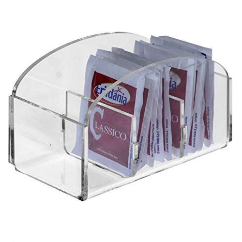 Designplex Porta Bustine Zucchero In Plexiglass Trasparente A 3 Postazioni - Misure: 12.5 X 6 X H6.5 Cm