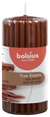 Bolsius True Scents Candela A Colonna Profumata Ribbed Pillar 120/58, Cera, Marrone, Medium, 250 Unità