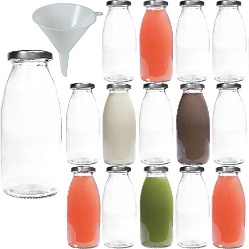 Viva Haushaltswaren – Bottiglie Di Vetro/Latte Biberon Da 250 Ml Con Tappo A Vite – Argentate E Imbuto, Vetro, Deckel Silber, 15 X 250Ml
