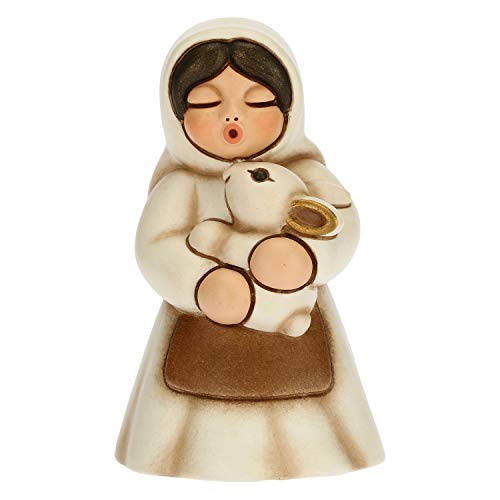 Thun - Statuina Presepe Donna Con Coniglio - Decorazioni Natale Casa - Linea Presepe Classico, Variante Bianca - Ceramica - 5 X 5 X 8 H Cm