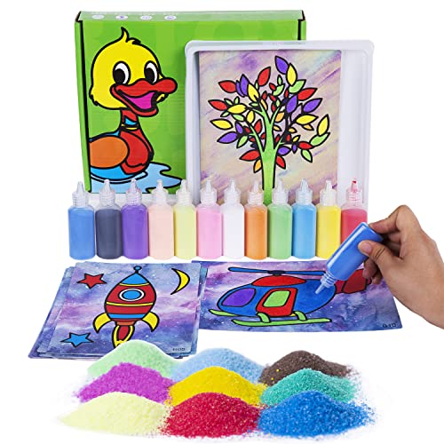 Berry President 12 Confezioni Di Carte Da Pittura Con Sabbia Art Kids Coloring Kit Fai Da Te Con 12 Bottiglie Di Sabbia Colorata Per Bambini(Verde)