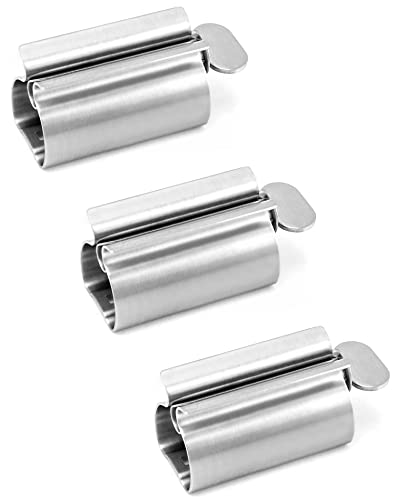 Qwork 3 Pezzi Spremi Dentifricio, Spremi Tubetti, Spremi Tubetto Dentifricio In Acciaio Inossidabile Con Funzione Di Supporto, Risparmia Dentifricio