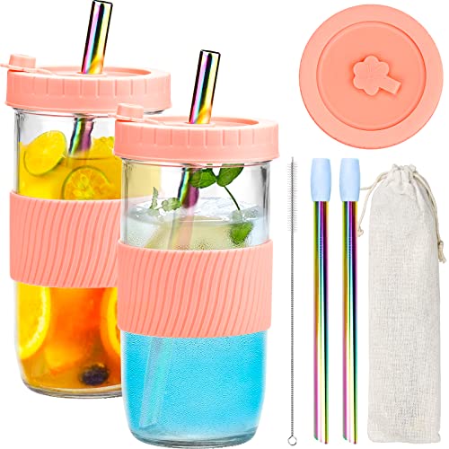 Iyinjuan Bubble Tea Tazza, Tazza Con Cannucce, Set Di 2 Mason Jars 730Ml, Tazza Bubble Riutilizzabile, Per Frullati, Riutilizzabile, Per Bevande, Per