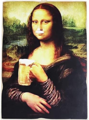 Kustom Art Calamita Magnete Stile Vintage La Gioconda Monna Lisa L. Da Vinci Birra Stampa Su Legno 10X6 Cm